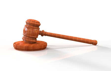 Judge's wooden gavel isolated on white backgroundの写真素材