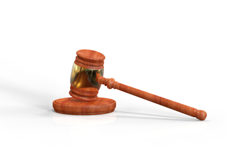 Judge's wooden gavel isolated on white backgroundの写真素材