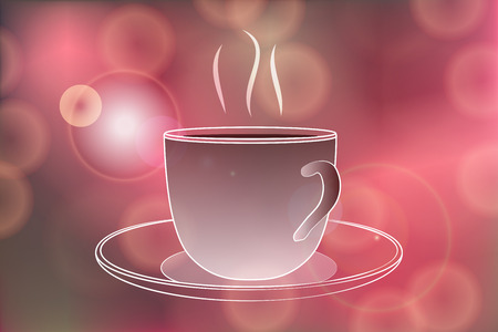 Hot coffee banner with Hot coffee steam on Festive bokeh lights abstract background. Cafe menu banner. Hot coffee illustrationのイラスト素材