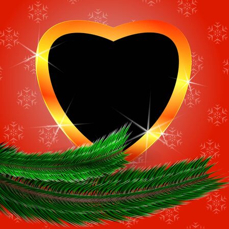 Cute Christmas background with heart shaped blank photo frame. Heart shiny shape and heart black frame.のイラスト素材