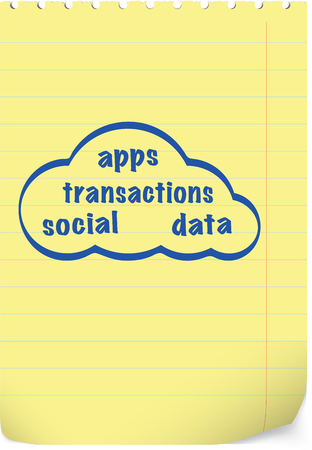 Cloud computing concept with cloud shape on yellow note paper for business projects and presentations.のイラスト素材