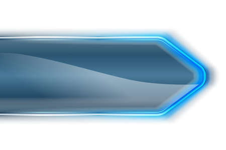 Plastic arrow with blue laser light on white backdrop. Web page or business presentation or technology background with blue light.のイラスト素材