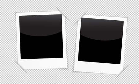 Retro 2 photo frames on transparent background. Blank photo frames for inserting on black space any image you like: from traveling, memories, loving people, couples families and other.のイラスト素材