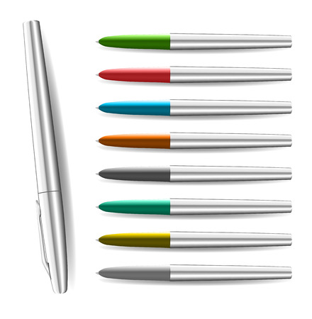 Colorful metallic ball pens. Best for mockup, corporate identity, prints, web design and for any you like.のイラスト素材