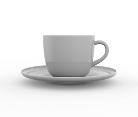 Mockup of coffee or tea cup on plate. Realistic three dimensional render of coffee and tea glass mugshot. Mock up can be used for placing signs and symbols or any corporate identity on a blank area.の写真素材