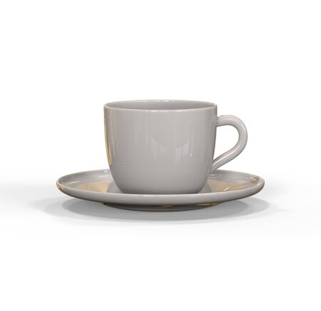 Mockup of coffee or tea cup on plate. Realistic three dimensional render of coffee and tea glass mugshot. Mock up can be used for placing signs and symbols or any corporate identity on a blank areaの写真素材