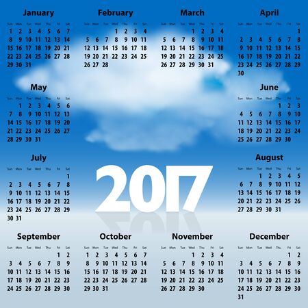 English Calendar for 2017 year with clouds in the blue sky. Best for print, web design and presentations. Copy space for text, messages or signs. Sundays first.のイラスト素材