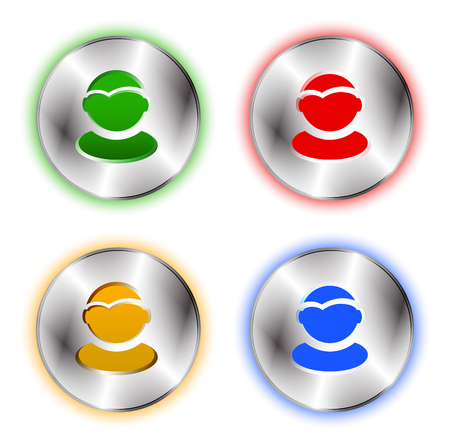 User profile colorful icon set. Tehno metallic circle base and user shape cut off. Best for business presentations, application icon, web design and other visualisations. Vector illustrationのイラスト素材