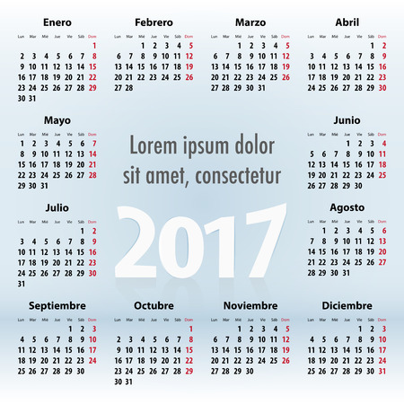 Calendar for 2017 year in Spanish on the blue background. Mondays first. Vector illustrationのイラスト素材