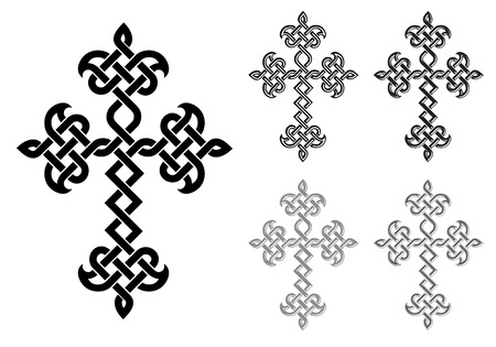Traditional Armenian Apostolic Church plaited crosses set. Vector illustrationのイラスト素材