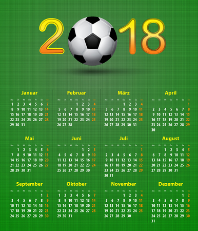 Deutsch calendar 2018 Soccer football theme, linen back soccer ball calendar for 2018 on green linen texture. Vector illustrationのイラスト素材