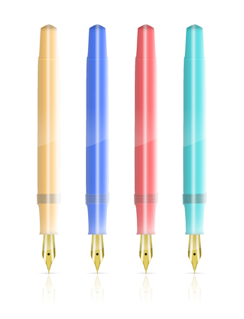 Colorful Fountain Pens isolated on white. Vector illustrationのイラスト素材