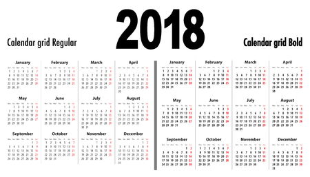 2018 calendar grid regular and bold for business or office need vector illustration.のイラスト素材