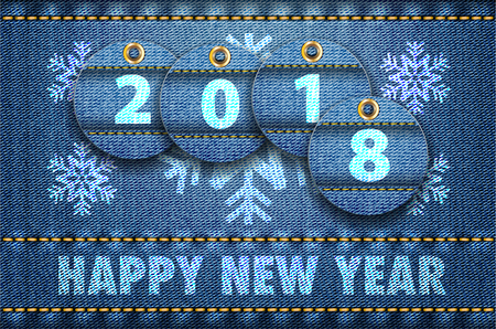 2016 year digits and Happy New Year greetings on blue jeans background. Vector illustrationのイラスト素材