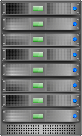 Servers in installed in rack. Best for presentations, art work, business schemes and other illustrative works. Vector illustration.のイラスト素材
