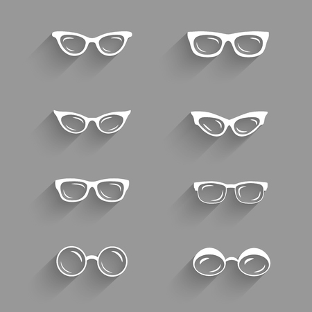 Flat design eyeglasses vector set with shadows. Retro, hipster stylesのイラスト素材