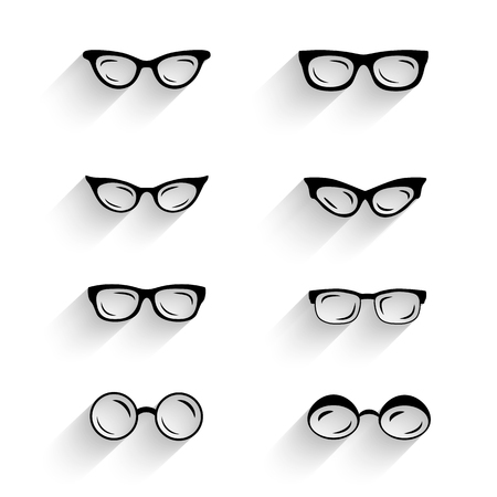 Flat design eyeglasses vector set with shadows. Retro, hipster stylesのイラスト素材