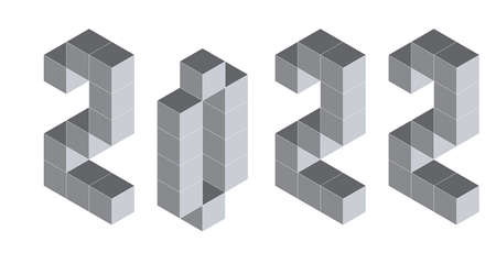 2022 digits from isometric cubes for calendars. Pseudo three dimensional. Vector illustrationのイラスト素材