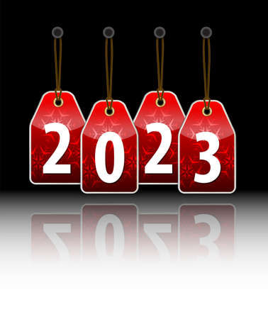 Red hanging tags with 2023. Vector illustrationの写真素材