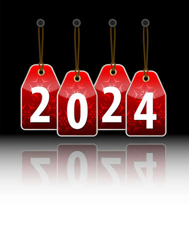 Red hanging label/tags with 2024. Vector illustrationのイラスト素材