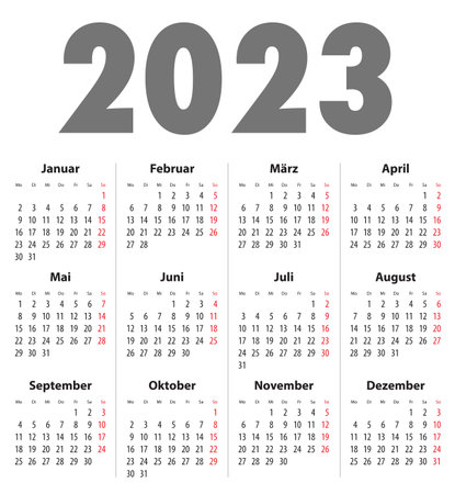 German (Deutsch)  calendar grid with regular digits for 2023. Best for calendar print, business, web design, office needs and presentations. Vector illustrationのイラスト素材