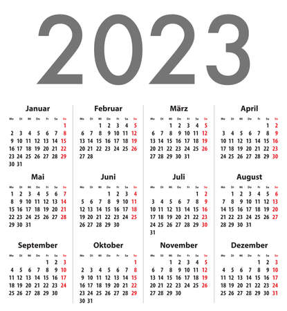 German (Deutsch) calendar grid for 2023. Best for calendar print, business, web design, office needs and presentations. Vector illustrationのイラスト素材
