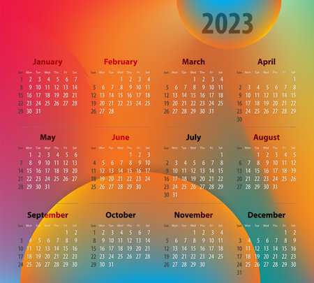 Calendar for 2023 year on colorful background. Sundays first. Vector illustrationのイラスト素材