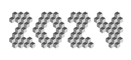 2024 digits from isometric cubes for calendars. Pseudo three dimensional. Vector illustrationのイラスト素材