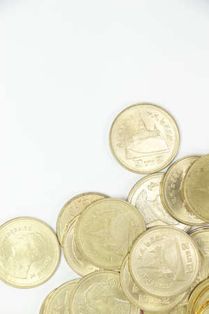 gold two thai baht coin on lower right side of frame suitable for background, presentation, etc. の写真素材