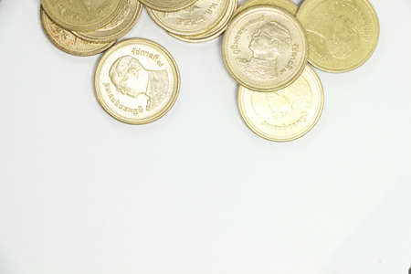 gold two thai baht coin on top of frame suitable for background, presentation, etc. の写真素材