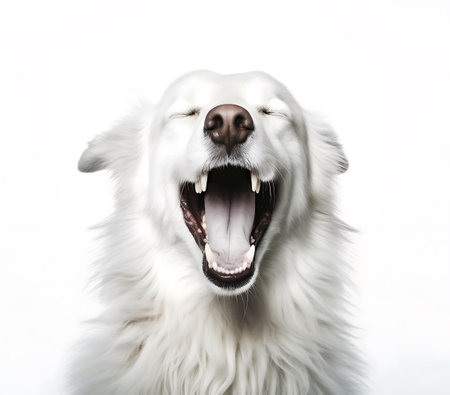 White Swiss Shepherd Dog isolated on a white background. Studio shot.の素材