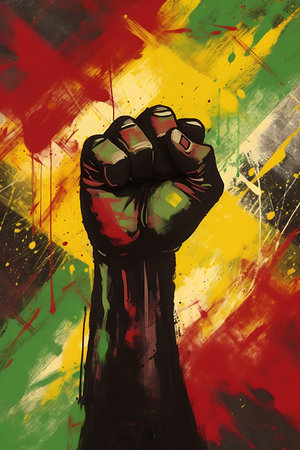 Fist of a man in the colors of the flag of Boliviaの素材