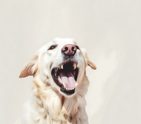 Portrait of a happy golden retriever dog on a white backgroundの素材