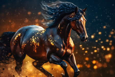 Horse with long mane on a background of the night sky ai generatedの素材