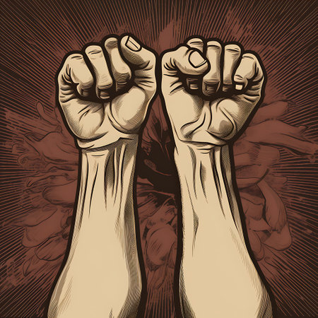 Illustration of a hand clenched into a fist with a grunge background ai generatedの素材