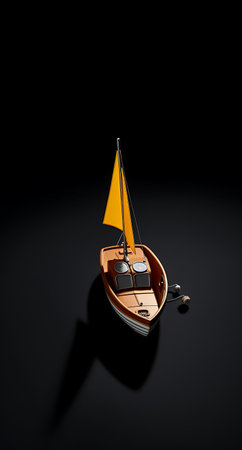 Model of a sailboat on a dark background. 3d rendering ai generatedの素材
