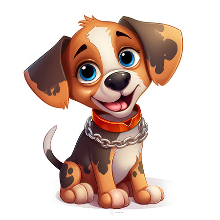 Cartoon dog with chain isolated on white background ai generatedの素材
