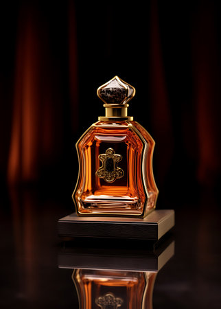 Perfume bottle on a black background, Luxury fragrance ai generatedの素材