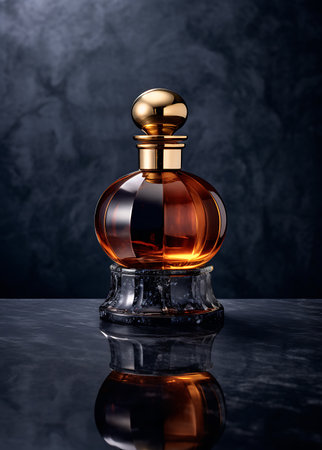 Perfume bottle on a dark background ai generatedの素材