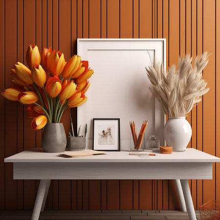 Bouquet of tulips in vase on the table ai generatedの素材