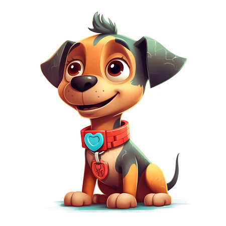 Cute cartoon puppy with a heart on his chest ai generatedの素材