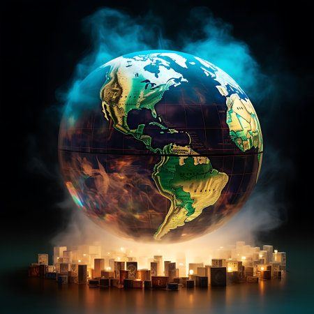 Earth planet with city lights and smoke on dark background ai generatedの素材