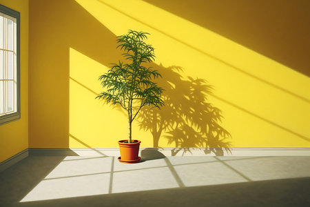 Houseplant in a pot on a yellow wall ai generatedacの素材