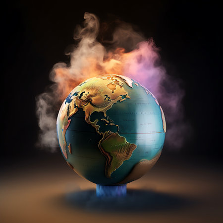 Global warming concept with burning earth on dark background ai generatedの素材