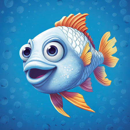 Cartoon fish on blue background. Vector illustration of cute fish ai generativeの素材