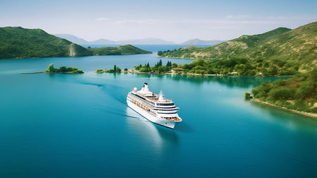Cruise ship in the bay of Montenegro ai generatedの素材