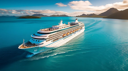 Cruise ship in the sea, View from above ai generatedの素材