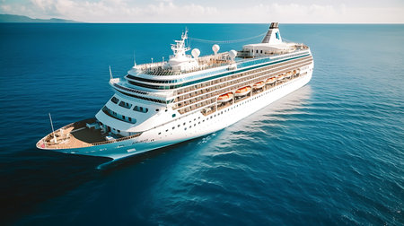 Cruise ship in the sea, View from above ai generatedの素材
