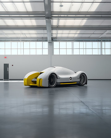 3d rendering of a brand-less generic concept car in a garage ai generatedの素材