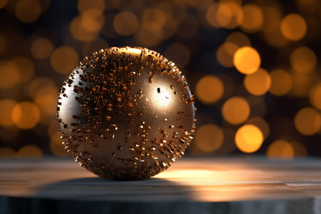 Christmas ball on table against blurred lights, closeup ai generatedの素材